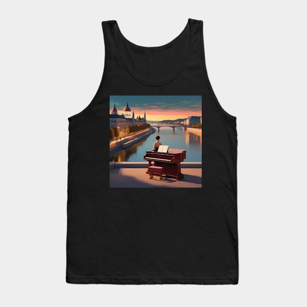 A Pianist Ready To Perform By The River Danube In Budapest Hungary Tank Top by Musical Art By Andrew